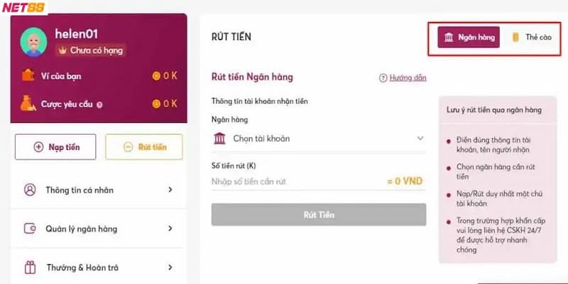 Bỏ túi thao tác thực hiện giao dịch đơn giản tại Net88